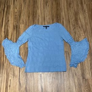 White House Black Market women’s blue sweater with bell sleeves, size small
